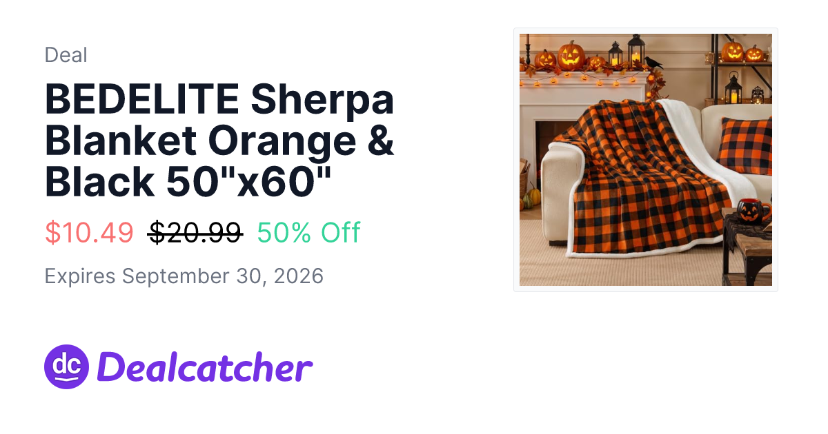 Amazon - BEDELITE Sherpa Blanket Orange & Black 50"x60" $10.49