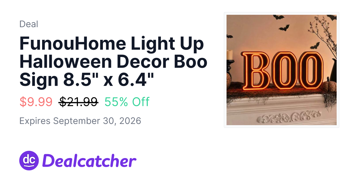 Amazon - FunouHome Light Up Halloween Decor Boo Sign 8.5" x 6.4" $9.99