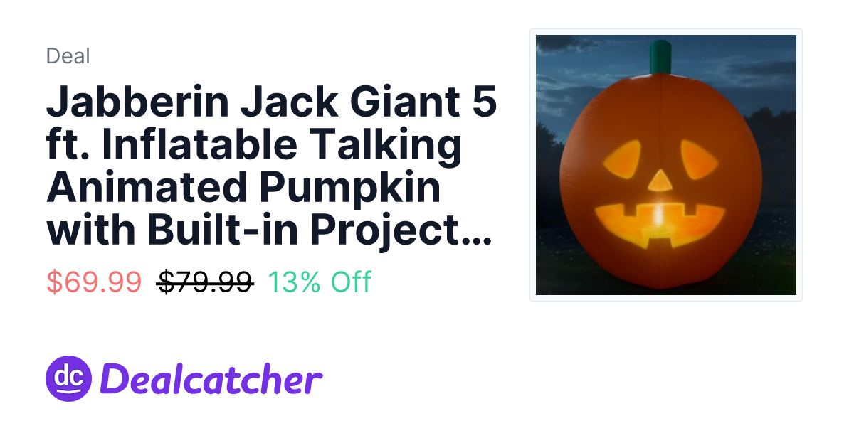 Amazon - Jabberin Jack Giant 5 ft. Inflatable Talking Animated Pumpkin with Built-in Projector and Speaker $69.99