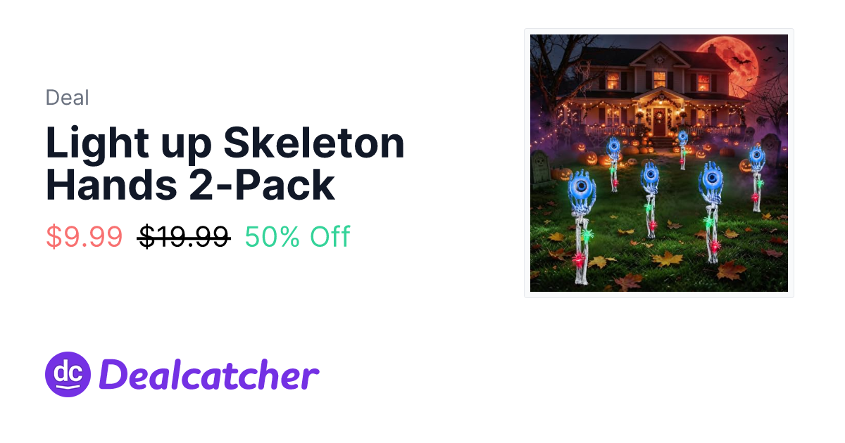 Amazon - Light up Skeleton Hands 2-Pack $9.99