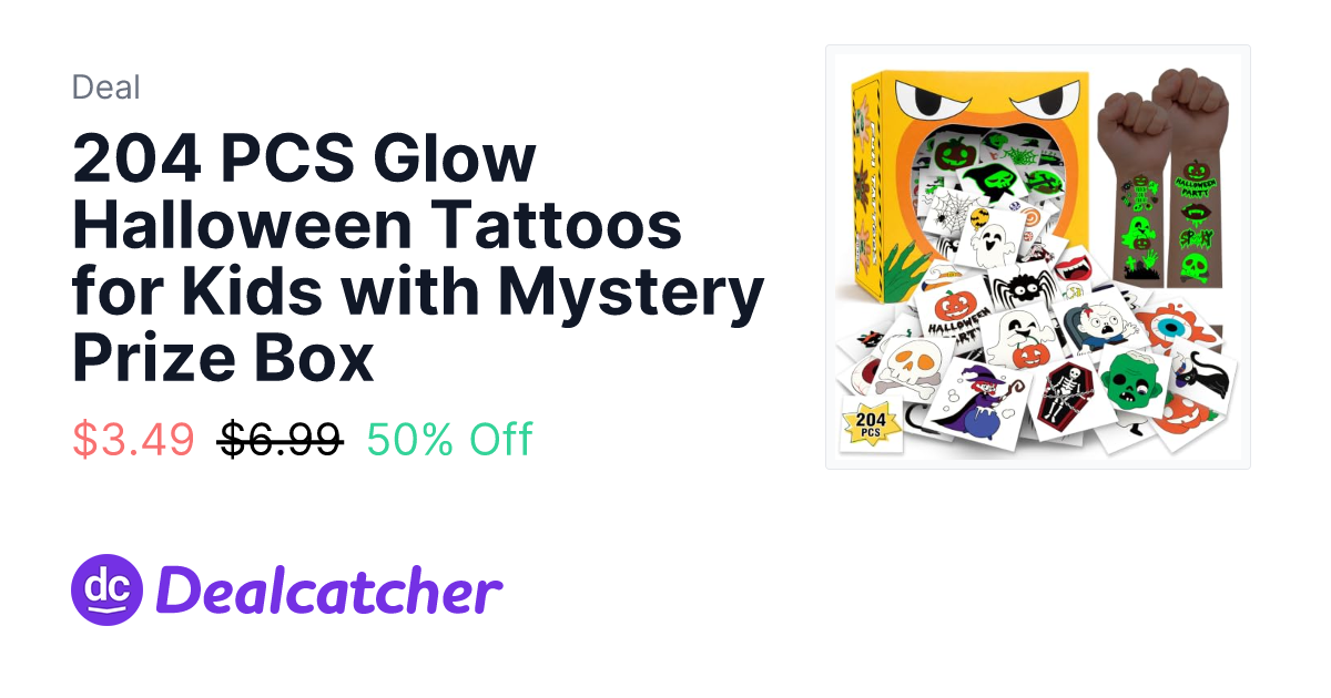 Amazon - 204 PCS Glow Halloween Tattoos for Kids with Mystery Prize Box $3.49