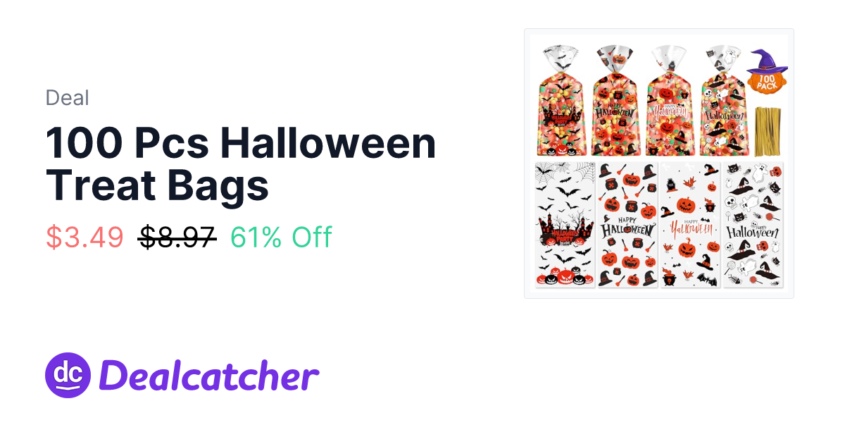 Amazon - 100 Pcs Halloween Treat Bags $3.49