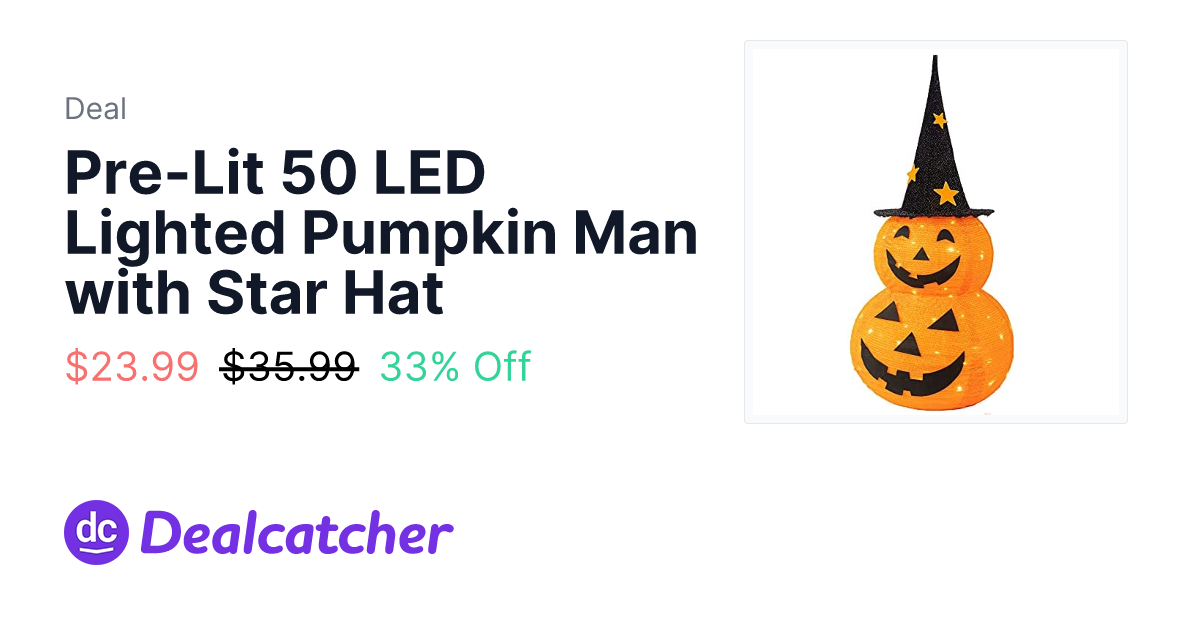 Amazon - Pre-Lit 50 LED Lighted Pumpkin Man with Star Hat $23.99