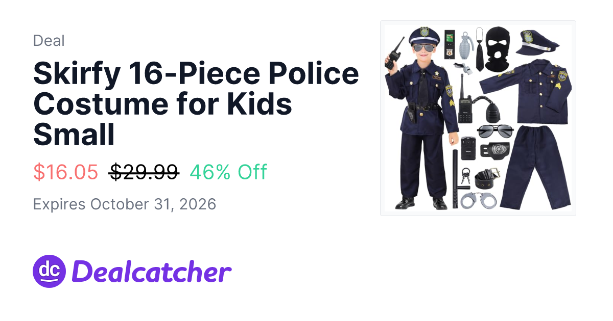 Amazon - Skirfy 16-Piece Police Costume for Kids Small $16.05