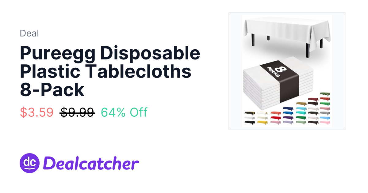 Amazon - Pureegg Disposable Plastic Tablecloths 8-Pack $3.59