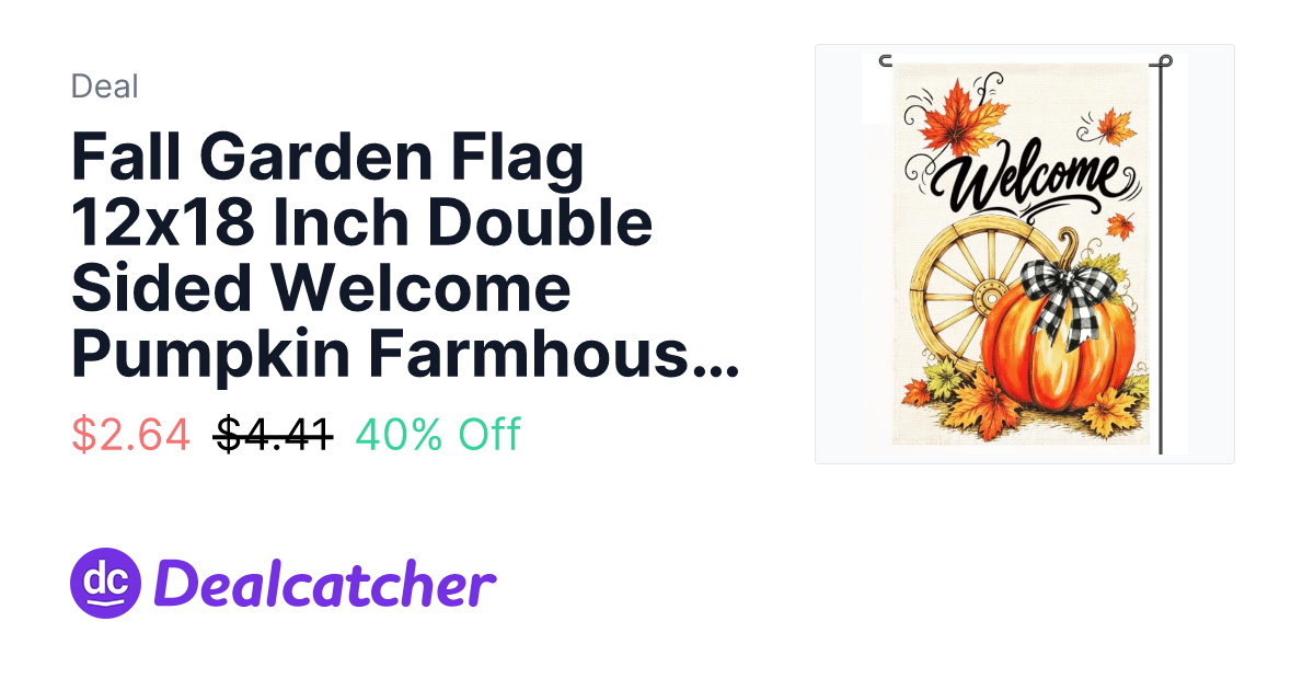 Amazon - Fall Garden Flag 12x18 Inch Double Sided Welcome Pumpkin Farmhouse Decor $2.64