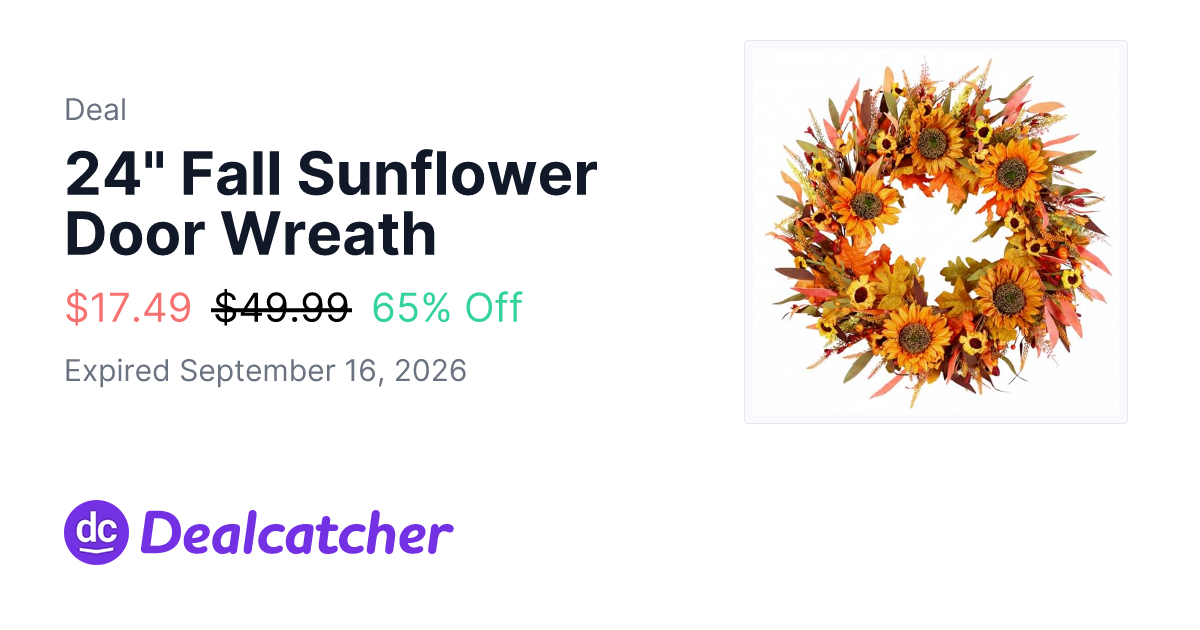 Amazon - 24" Fall Sunflower Door Wreath $17.49