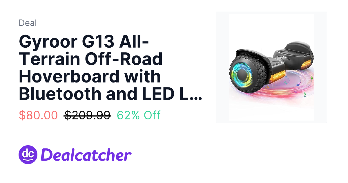 Amazon - Gyroor G13 All-Terrain Off-Road Hoverboard with Bluetooth and LED Lights for Kids $80.00