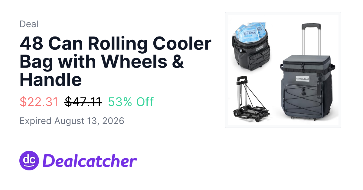 Amazon - 48 Can Rolling Cooler Bag with Wheels & Handle $22.31
