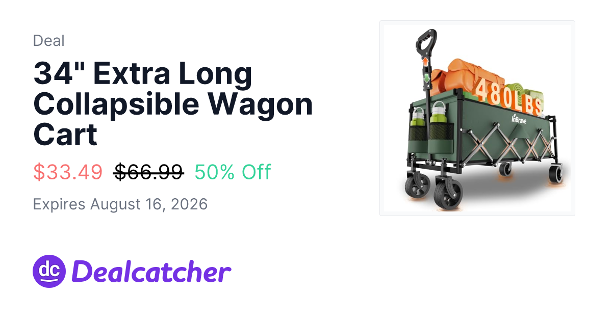 Amazon - 34" Extra Long Collapsible Wagon Cart $33.49
