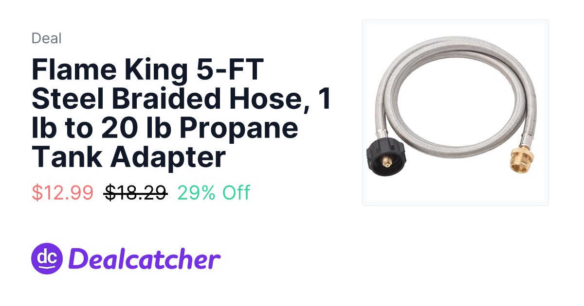 Amazon - Flame King 5-FT Steel Braided Hose, 1 lb to 20 lb Propane Tank Adapter $12.99