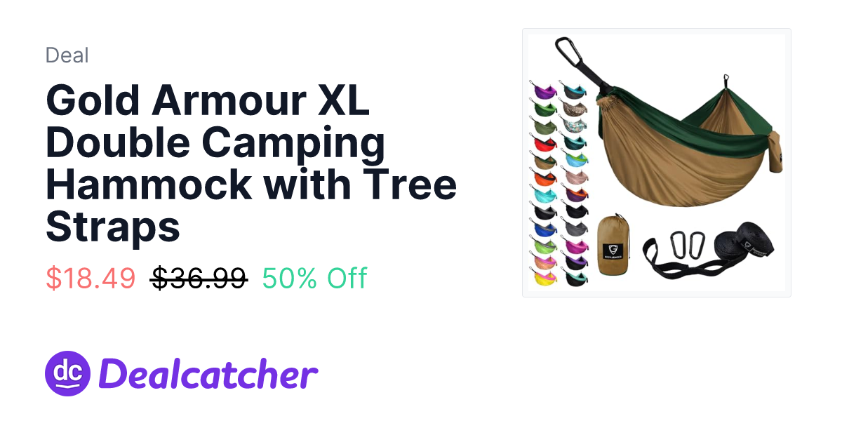 Amazon - Gold Armour XL Double Camping Hammock with Tree Straps $18.49