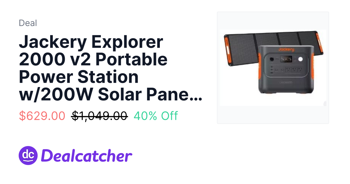 AliExpress - Jackery Explorer 2000 v2 Portable Power Station w/200W Solar Panel Kit, 2040Wh LiFePO4 Battery $629.00