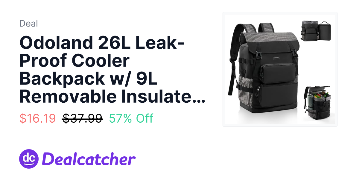 Amazon - Odoland 26L Leak-Proof Cooler Backpack w/ 9L Removable Insulated Bag $16.19