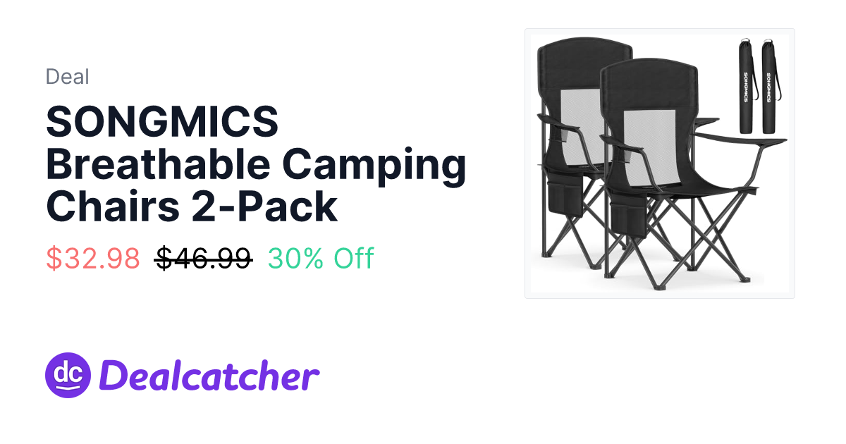 Amazon - SONGMICS Breathable Camping Chairs 2-Pack $32.98