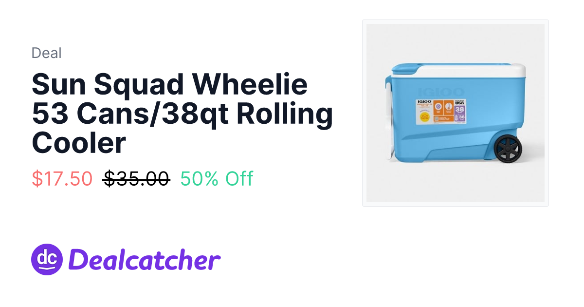 Sun Squad Wheelie 53 Cans/38qt Rolling Cooler - $17.50