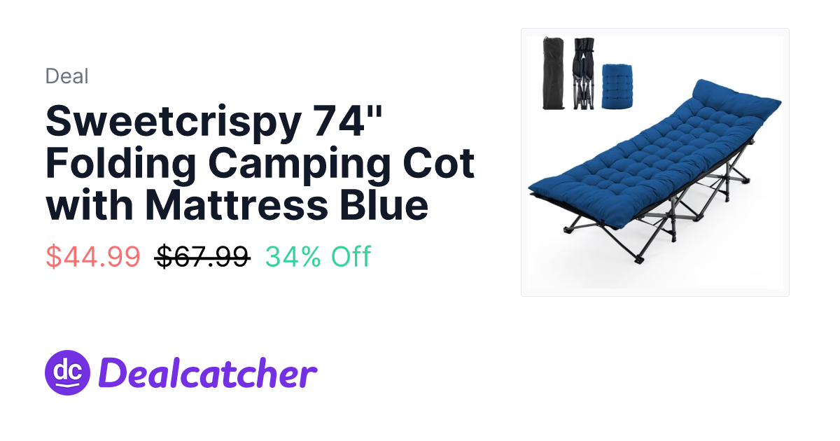 Walmart - Sweetcrispy 74'' Folding Camping Cot with Mattress Blue $44.99