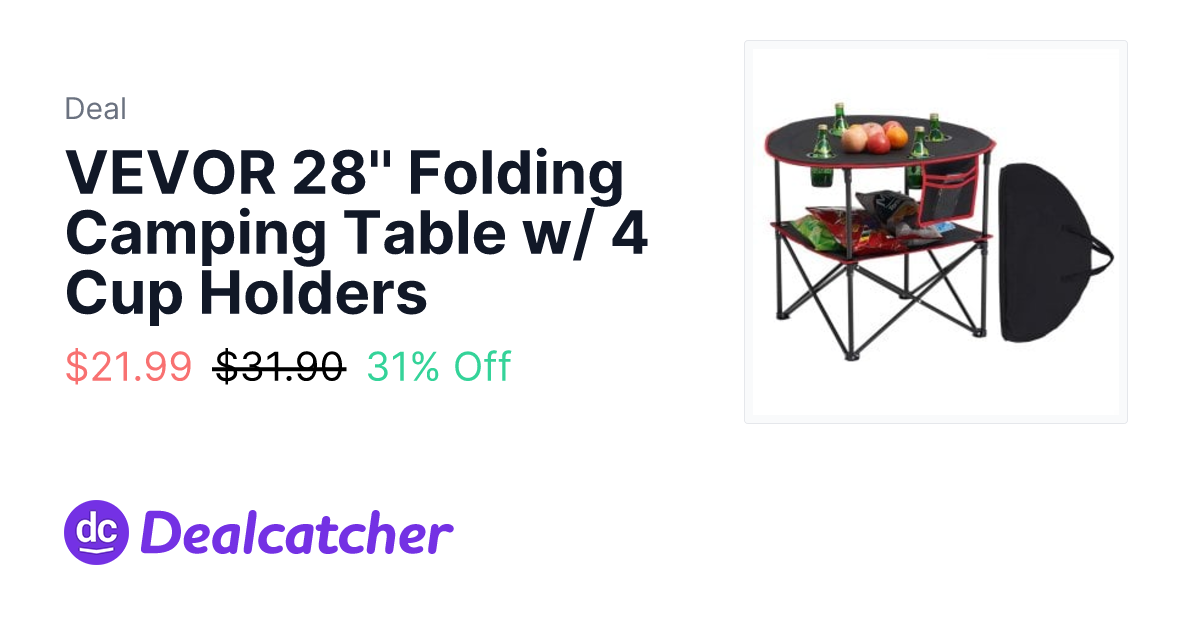 Vevor - VEVOR 28'' Folding Camping Table w/ 4 Cup Holders $21.99