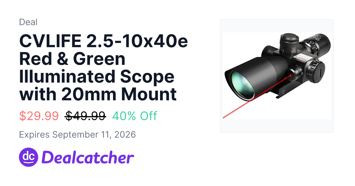 Amazon - CVLIFE 2.5-10x40e Red & Green Illuminated Scope with 20mm Mount $29.99