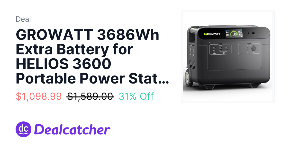Amazon - GROWATT 3686Wh Extra Battery for HELIOS 3600 Portable Power Station $1,098.99