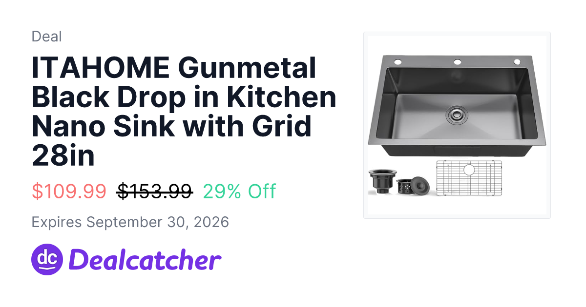 Amazon - ITAHOME Gunmetal Black Drop in Kitchen Nano Sink with Grid 28in $109.99