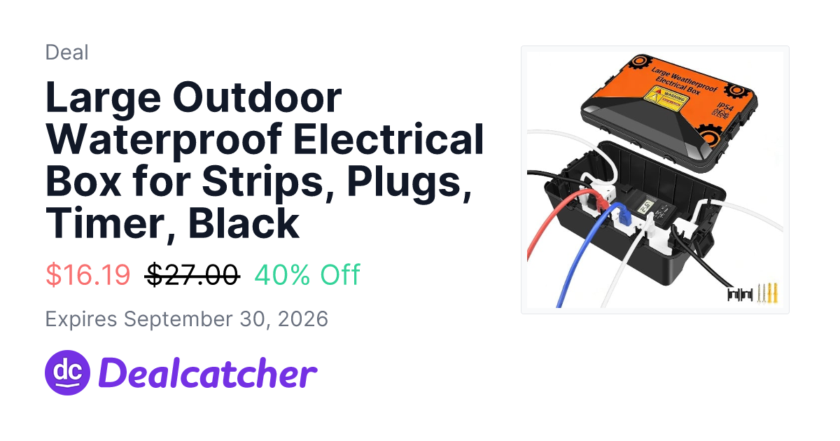 Amazon - Large Outdoor Waterproof Electrical Box for Strips, Plugs, Timer, Black $16.19
