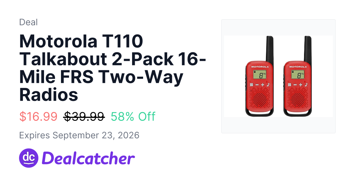 Woot - Motorola T110 Talkabout 2-Pack 16-Mile FRS Two-Way Radios $16.99