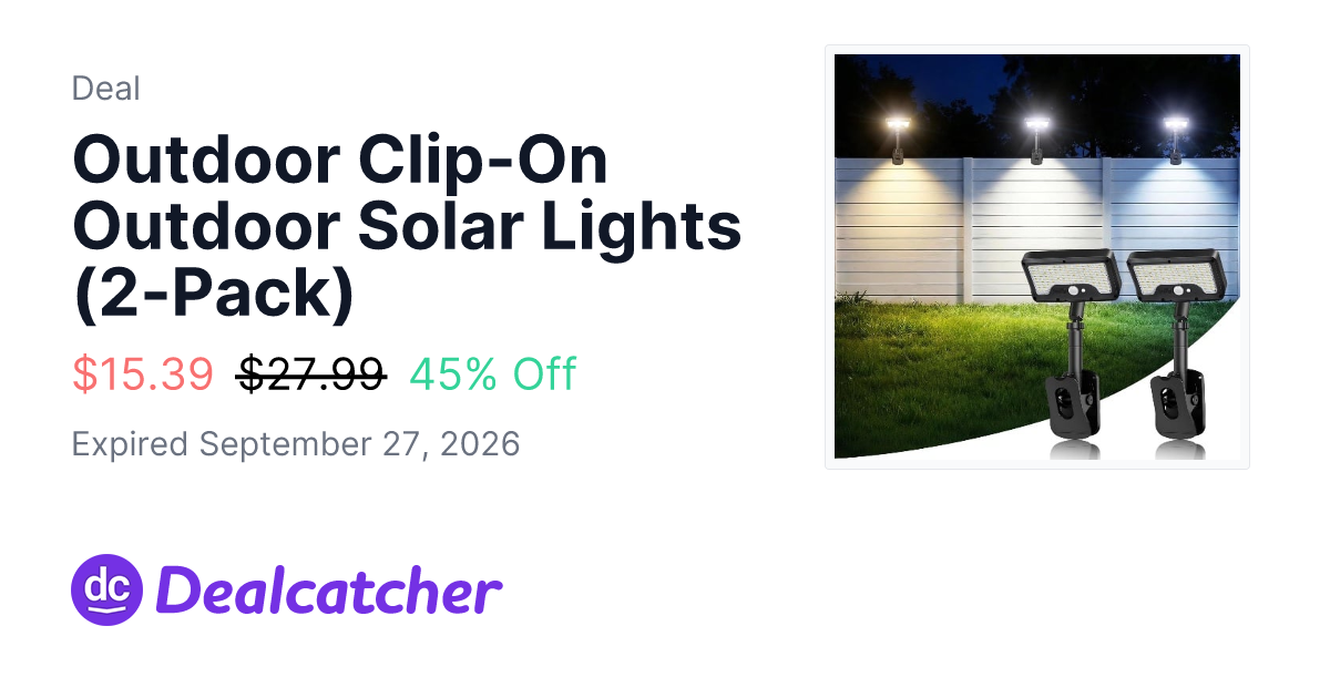 Amazon - Outdoor Clip-On Outdoor Solar Lights (2-Pack) $15.39