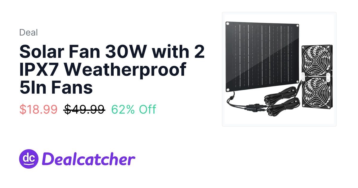 Amazon - Solar Fan 30W with 2 IPX7 Weatherproof 5In Fans $18.99