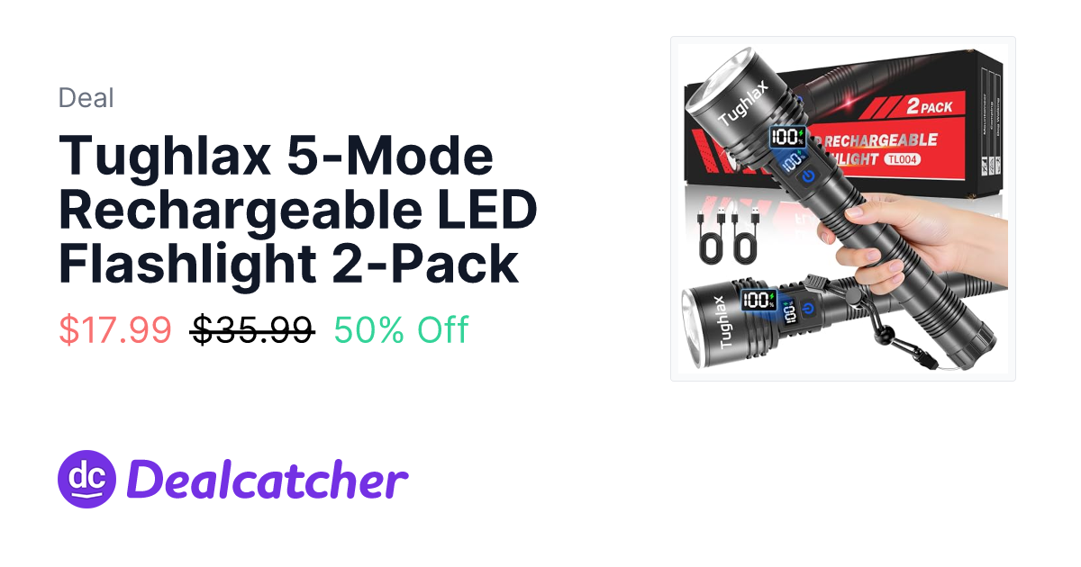 Amazon - Tughlax 5-Mode Rechargeable LED Flashlight 2-Pack $17.99