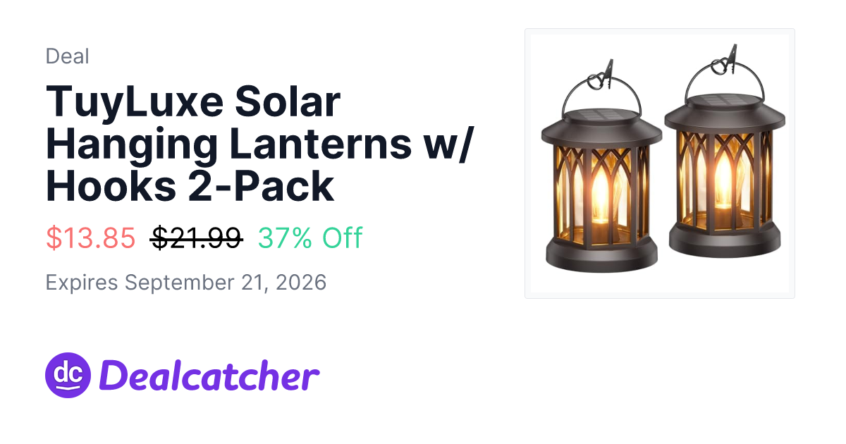 Amazon - TuyLuxe Solar Hanging Lanterns w/ Hooks 2-Pack $13.85
