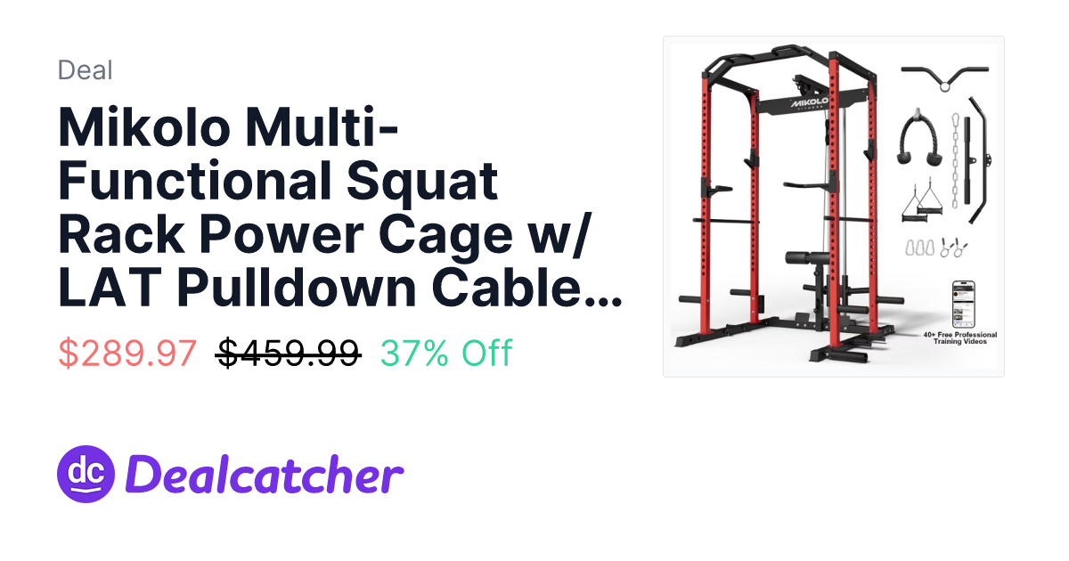 Walmart - Mikolo Multi-Functional Squat Rack Power Cage w/ LAT Pulldown Cable System (Red) $289.97