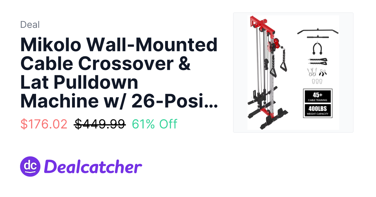 Walmart - Mikolo Wall-Mounted Cable Crossover & Lat Pulldown Machine w/ 26-Position Dual Pulley System $176.02