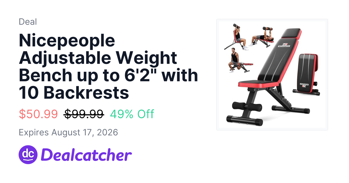 Amazon - Nicepeople Adjustable Weight Bench up to 6'2" with 10 Backrests $50.99