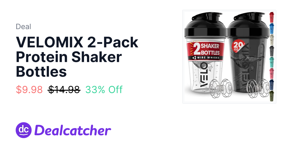 Amazon - VELOMIX 2-Pack Protein Shaker Bottles $9.98