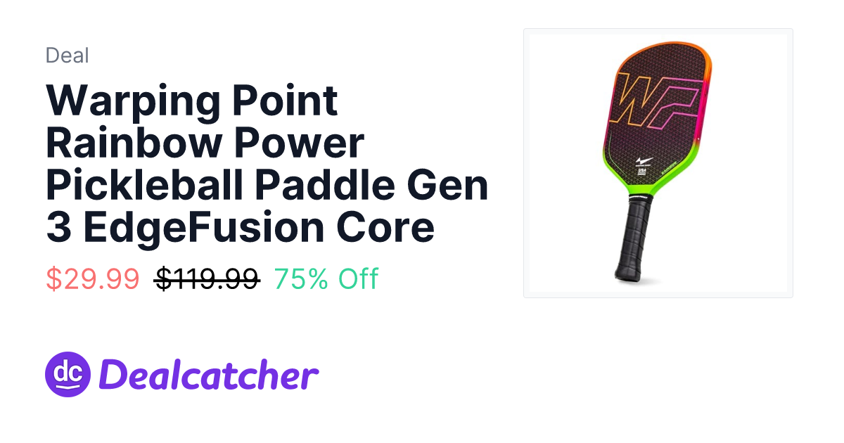 Amazon - Warping Point Rainbow Power Pickleball Paddle Gen 3 EdgeFusion Core $29.99