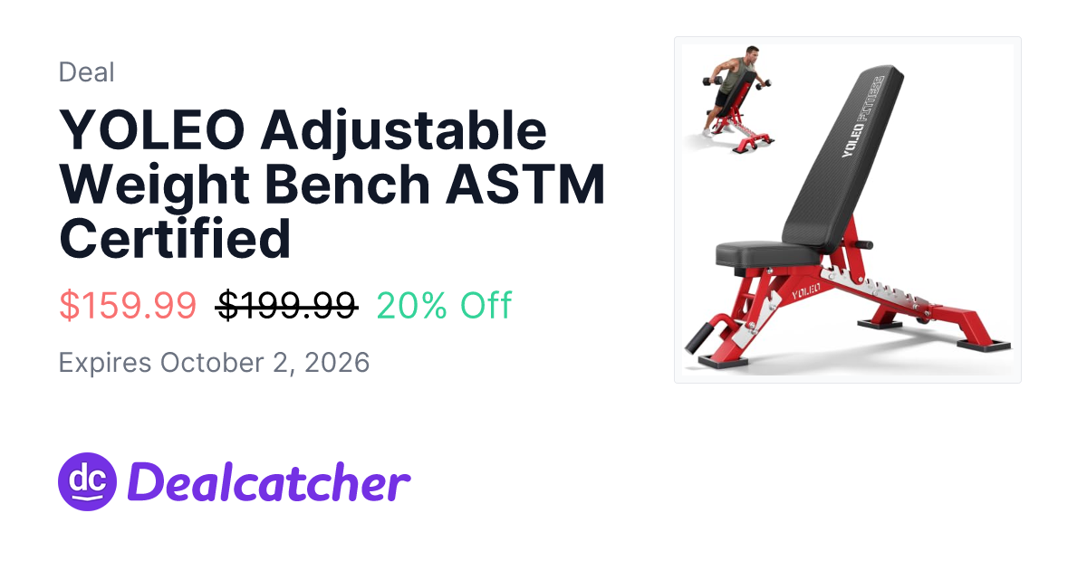 Amazon - YOLEO Adjustable Weight Bench ASTM Certified $159.99