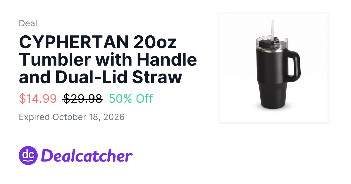 Amazon - CYPHERTAN 20oz Tumbler with Handle and Dual-Lid Straw $14.99