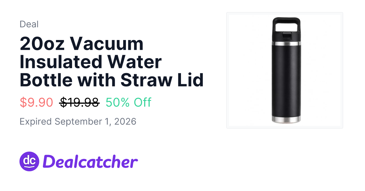 Amazon - 20oz Vacuum Insulated Water Bottle with Straw Lid $9.90