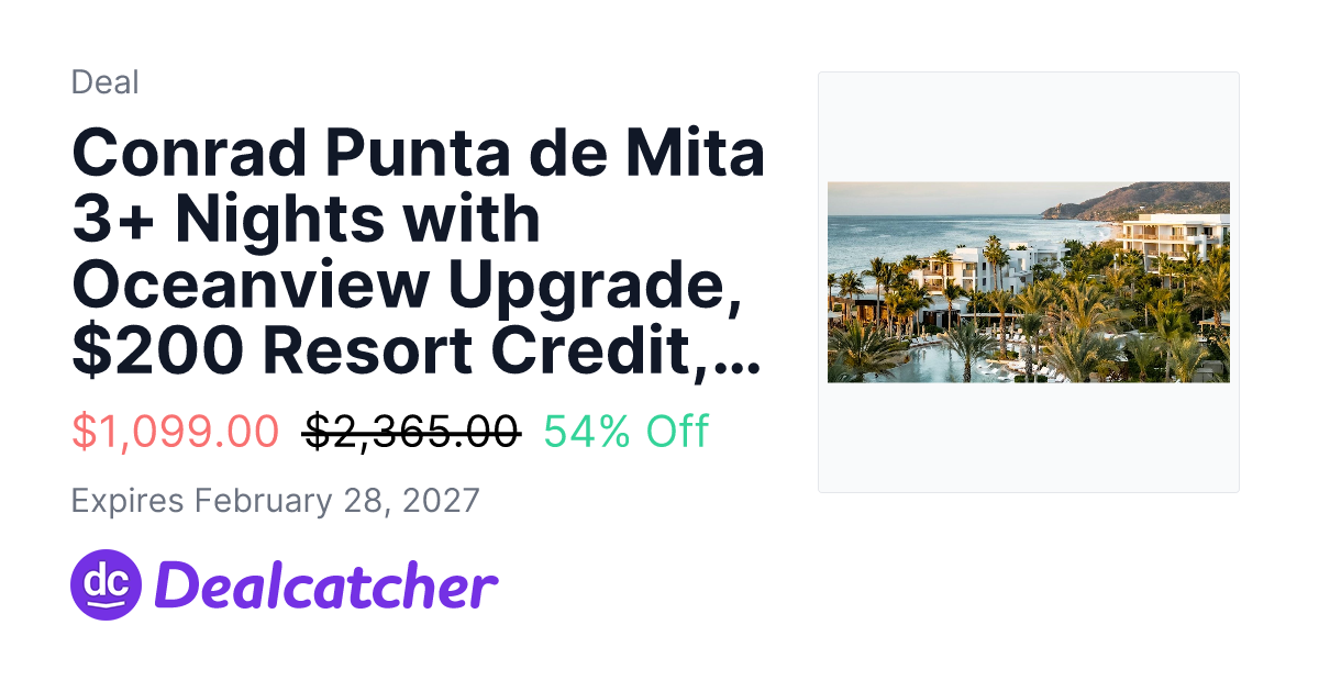 Travelzoo - Conrad Punta de Mita 3+ Nights with Oceanview Upgrade, $200 Resort Credit, Daily Breakfast $1,099.00