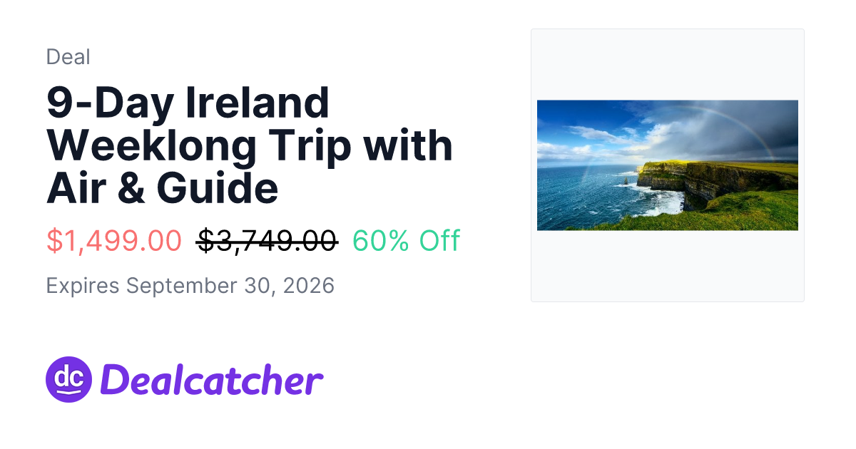 Travelzoo - 9-Day Ireland Weeklong Trip with Air & Guide $1,499.00