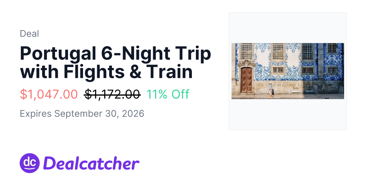 Travelzoo - Portugal 6-Night Trip with Flights & Train $1,047.00