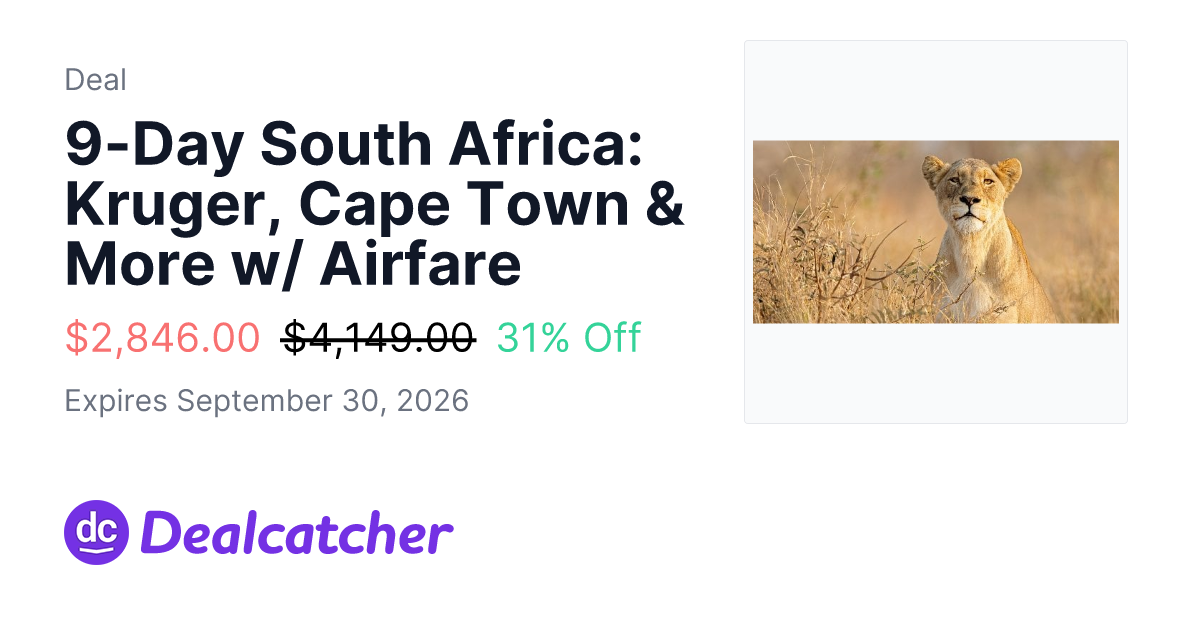 Travelzoo - 9-Day South Africa: Kruger, Cape Town & More w/ Airfare $2,846.00
