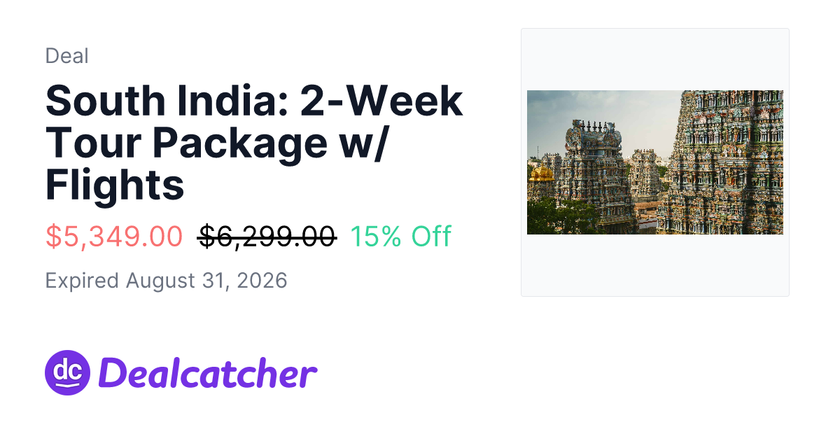 Travelzoo - South India: 2-Week Tour Package w/ Flights $5,349.00