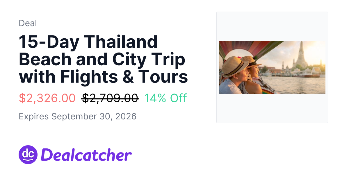 Travelzoo - 15-Day Thailand Beach and City Trip with Flights & Tours $2,326.00