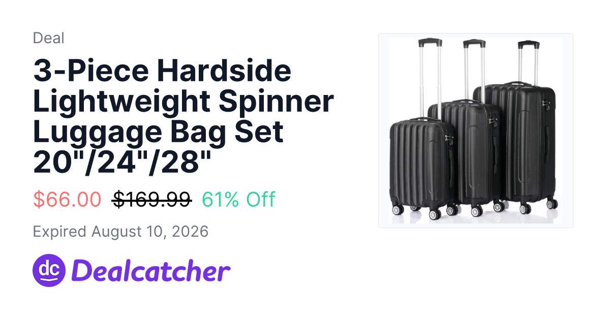 eBay - 3-Piece Hardside Lightweight Spinner Luggage Bag Set 20"/24"/28" $66.00