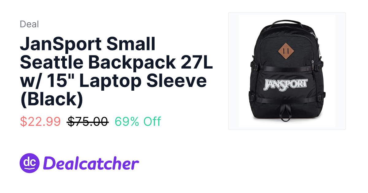 Amazon - JanSport Small Seattle Backpack 27L w/ 15" Laptop Sleeve (Black) $22.99