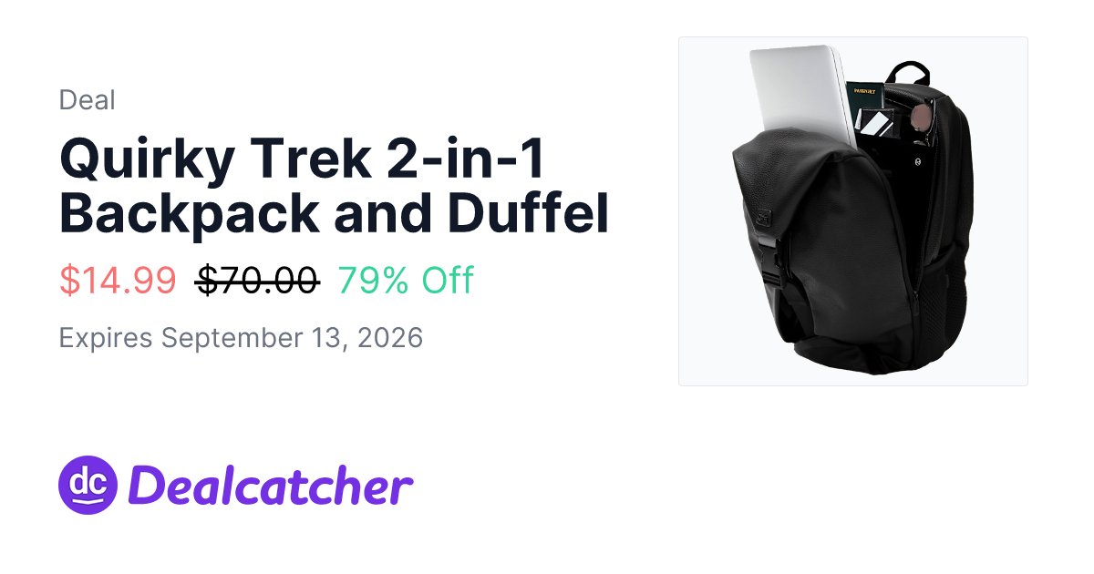 Side Deal - Quirky Trek 2-in-1 Backpack and Duffel $14.99