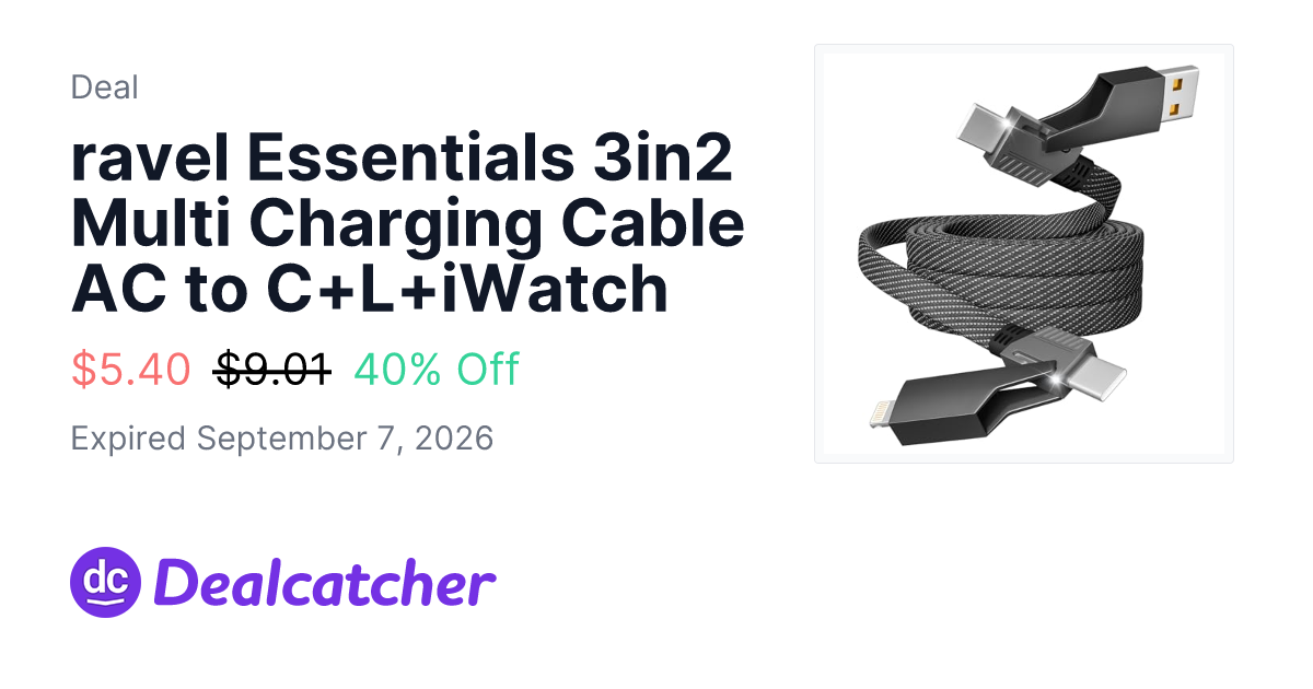 Amazon - ravel Essentials 3in2 Multi Charging Cable AC to C+L+iWatch $5.40