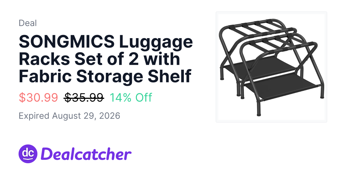 Amazon - SONGMICS Luggage Racks Set of 2 with Fabric Storage Shelf $30.99